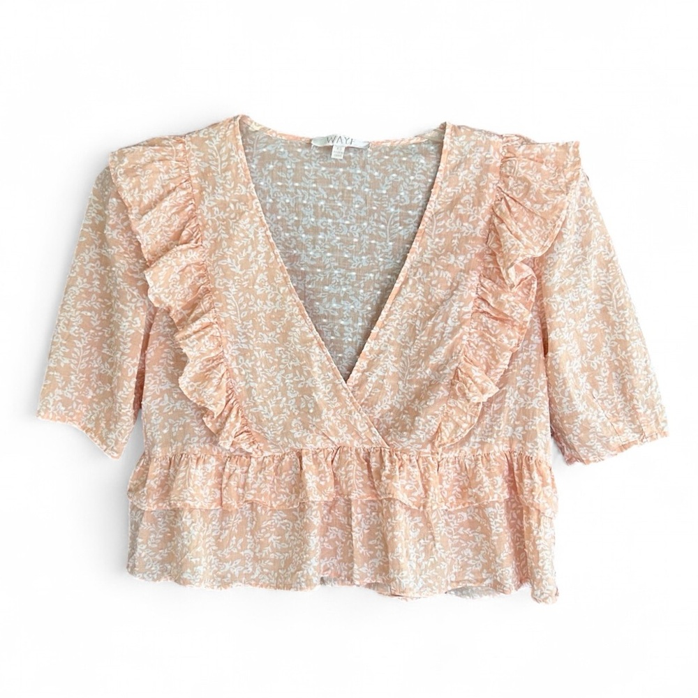 WAYF Ditsy Floral Ruffle Peplum Crop Blouse Top Boxy Feminine Boho Cottage | XS